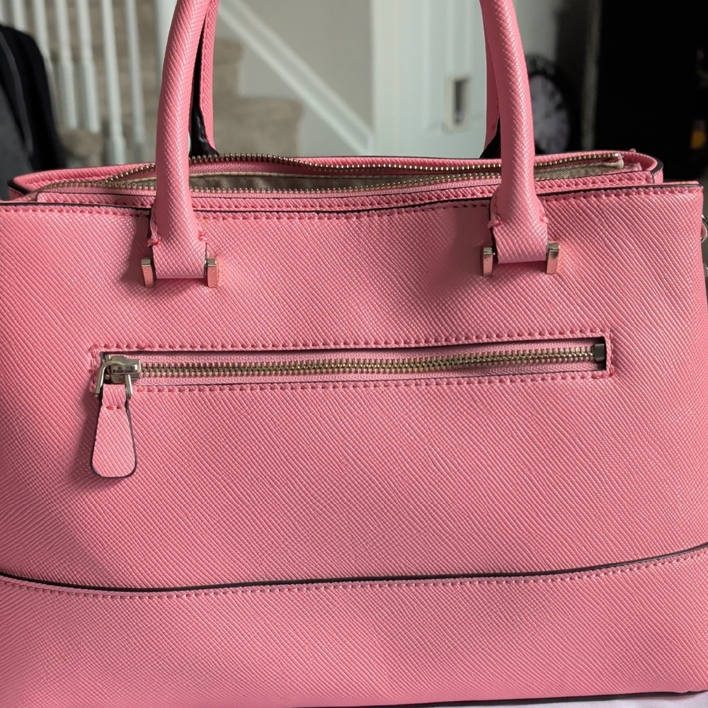 GUESS Pink Saffiano Satchel with Branded Charm - Picture 4 of 7